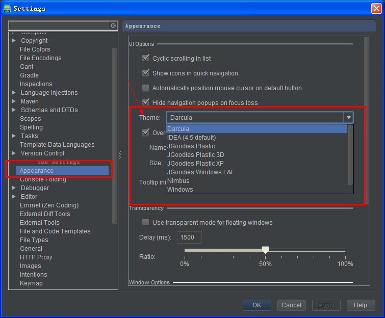 ubuntu 下的android studio如何设置主题